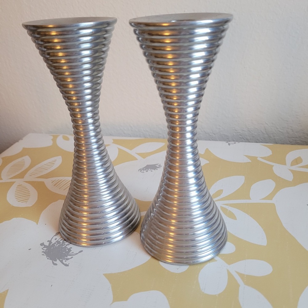 PartyLite Orbit Candle Stick Holder Set of 2 Solid Aluminum Tarnish Free Retired